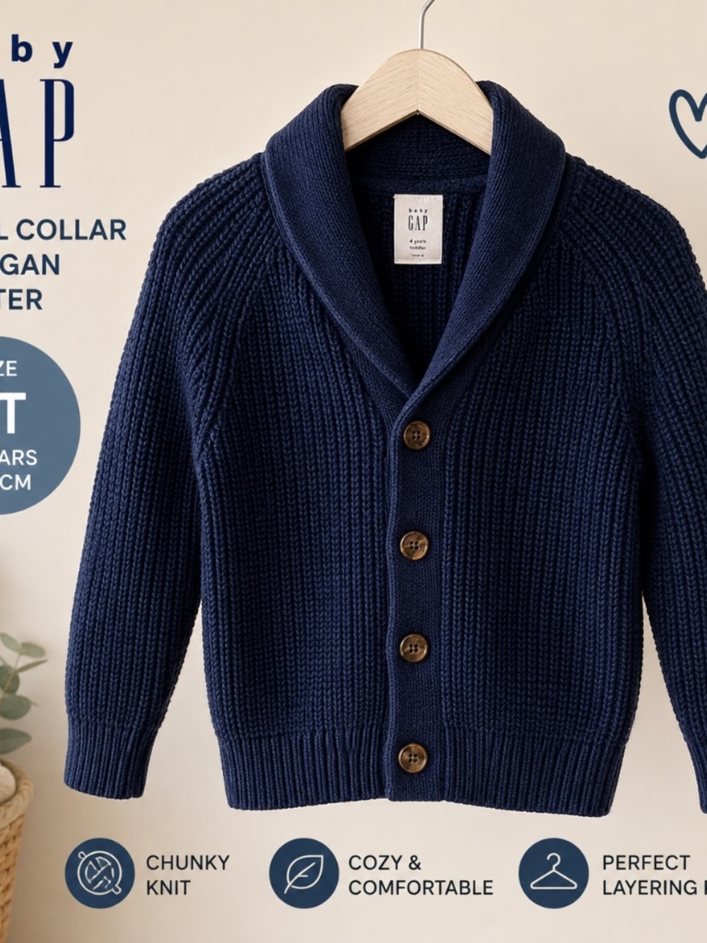 Baby Gap Boys Navy Shawl Collar Cardigan Sweater Size 4T